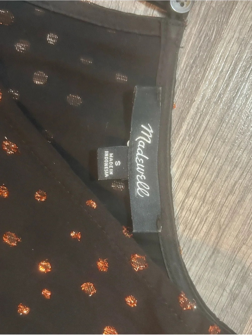 Madewell Black Blouse with Copper Dot Accents Size Small - Picture 2 of 5